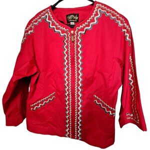 Bob Mackie Wearable Art QVC Red Collarless Embroidered Full Zip Jacket Small